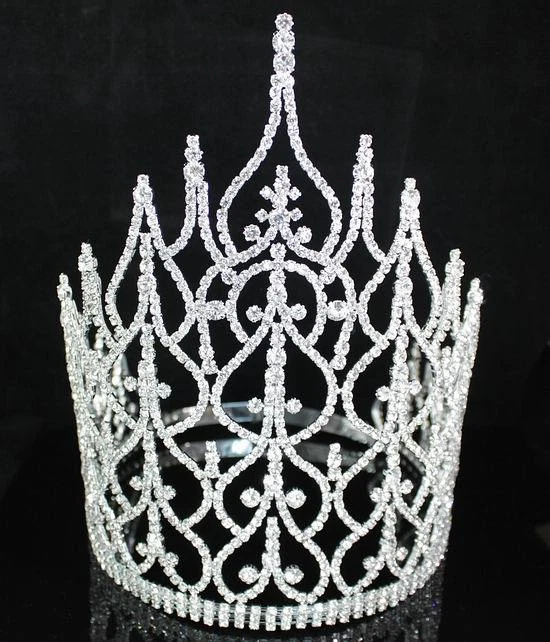 BEAUTY QUEEN CROWN TIARA CLEAR AUSTRIAN RHINESTONE CRYSTAL PAGEANT LARGE T1413 - Image 2 of 4