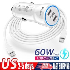 60W Double USB C Fast Charging Car Charger  Cable For Samsung S25 S24 S23 Ultra