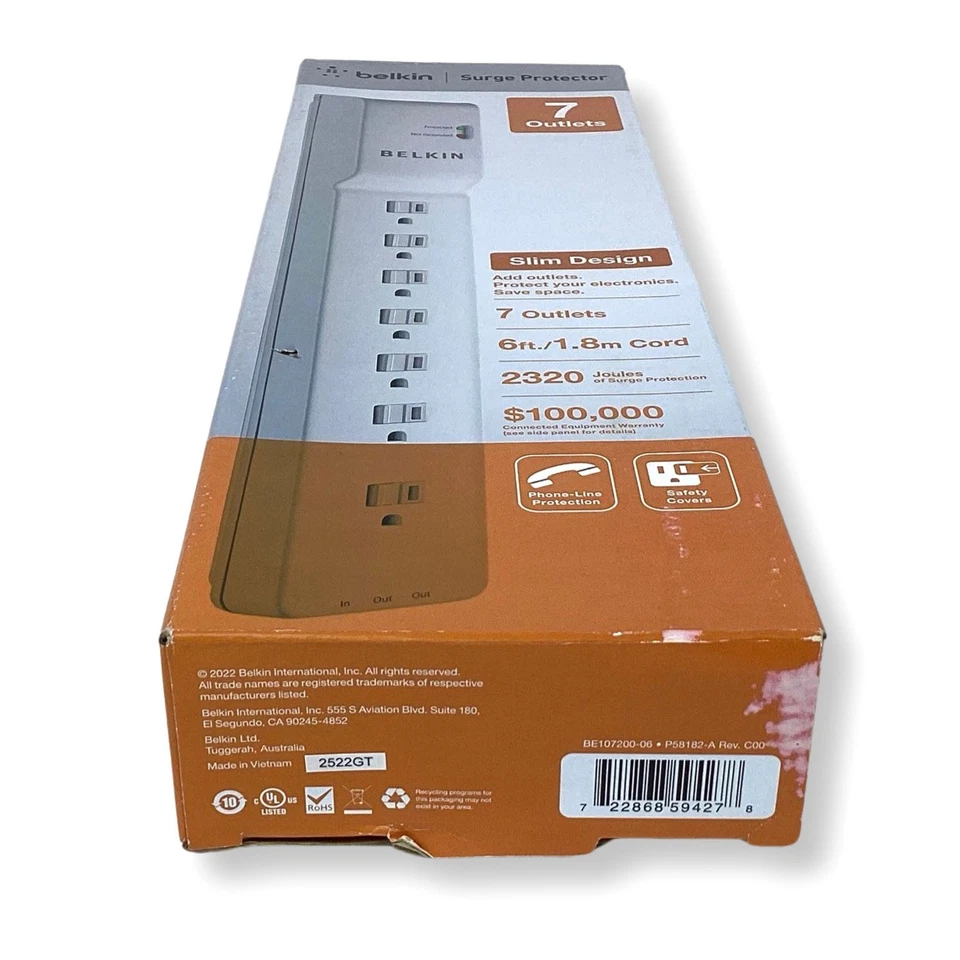 HP AG290AA Belkin 7-Outlet Surge Protector Power Strip BE107200-06 - Image 4 of 4