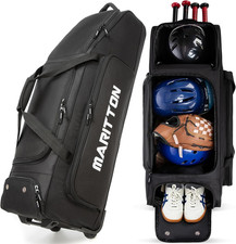 Rolling Baseball Catchers Gear Bag with Wheels, Large Baseball Softball Bag for 