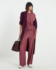 River Island Womens Top Red Short Sleeve Pinstripe Tie Detail Round Neck Blouse