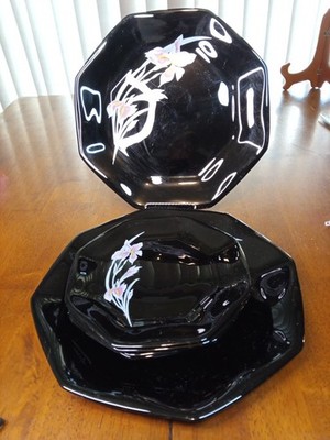 vintage arcoroc france black glass Dinner Plates And Luncheon Plates