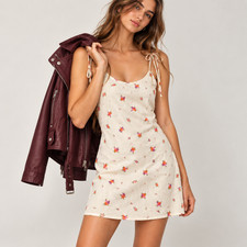 Urban Outfitters Floral Slip Mini Dress XS Cream Tie Strap Ditsy Rose Coquette
