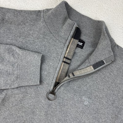 BARBOUR Mens Knit 1/4 Zip Sweater 2XL Gray Quarter-Zip Pullover Preppy Casual LS