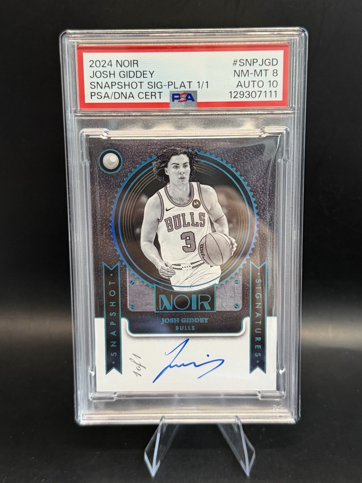 2024 Panini Noir Josh Giddey Snapshot Signatures 1/1 PSA 8 Auto 10