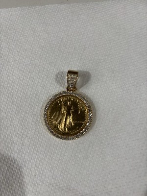 American Lady Liberty Eagle Gold Coin 1/2 oz 14k Diamond Bezel Pendant