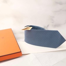 Hermes Blue Dot Tie Unused Slim S Stamp Sold in Box