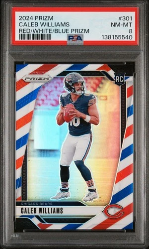 2024 PANINI PRIZM RED/WHITE/BLUE PRIZM #301 CALEB WILLIAMS ROOKIE RC PSA 8