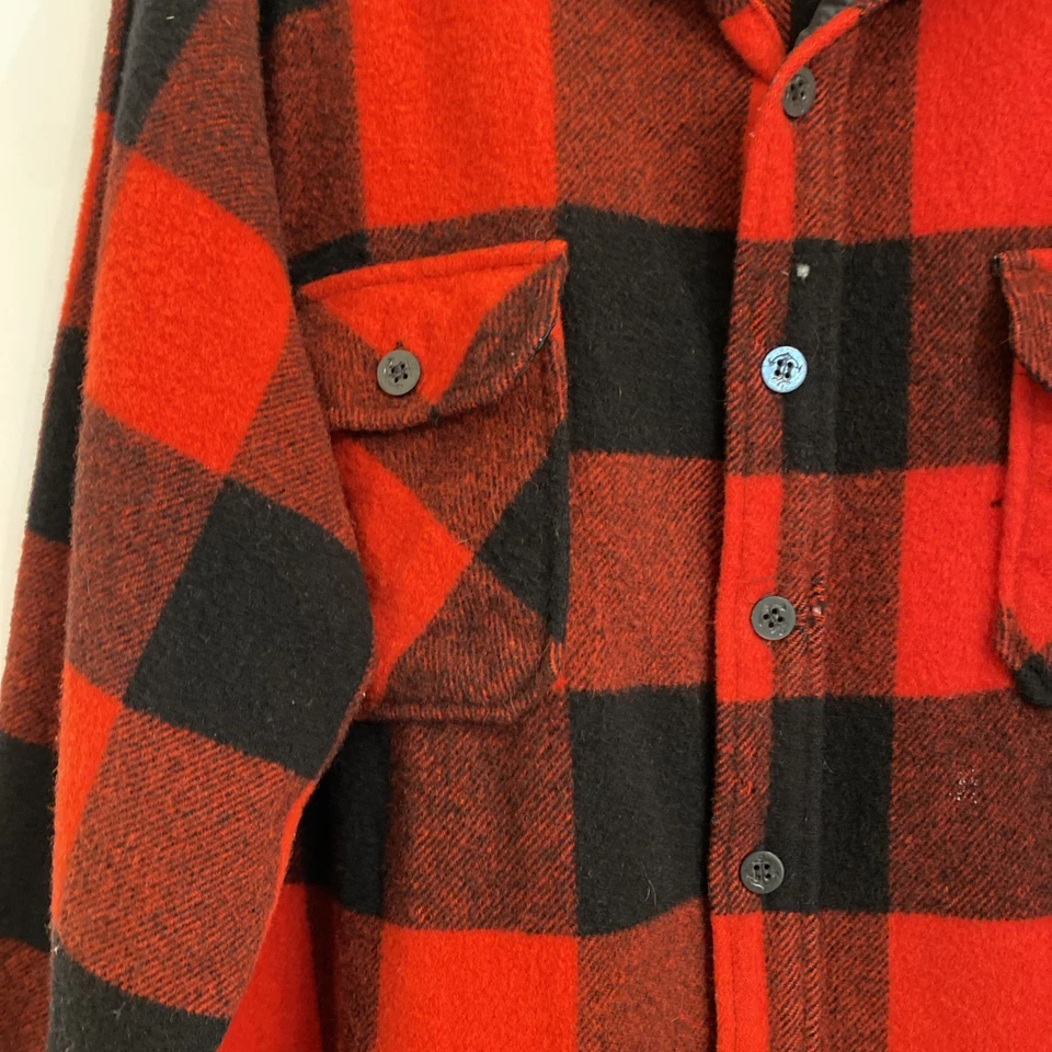 River Trader Wool Blend Red Black Checked Shirt Jacket L Used READ - Image 3 of 4