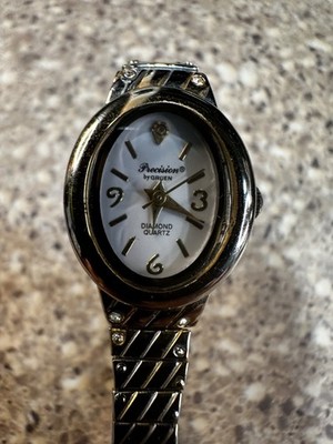 Vintage Gruen Precision Ladies Wristwatch Diamond Accents Silver Tone Vintage GRUEN Ladies Quartz Precision Watch Silver & Gold  main image 2