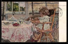Künstler-AK sign. Julie Wolfthorn: Peterle, Kleinkind sitzt an einem Tisch 1910 