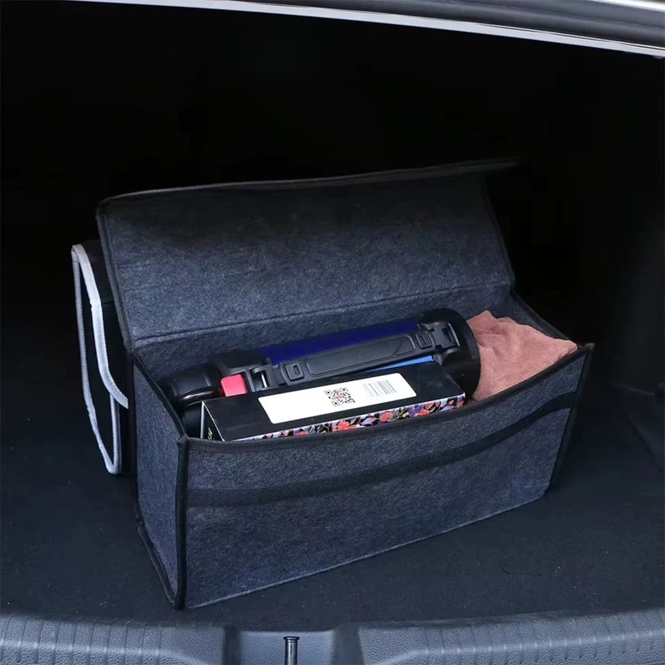 Caja de almacenamiento de fieltro gris oscuro para automóvil 1 pieza bolsa de almacenamiento para automóvil ampliada y engrosada suave F Foto 2 de 4