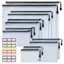 12 PCS Plastic Mesh Zip File Bags Waterproof Document Folders 6 Sizes
