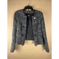 DKNY Donna Karan Twee Cropped Blazer Size 2 Black White Office Chic Quiet Luxury