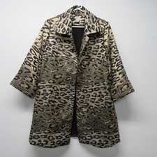 Chicos Gold Black Shimmer Leopard Jacquard Open Front Topper Jacket sz 0 US 4/6
