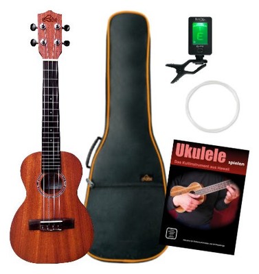 Leho LHUC-MM Concert Ukulele Set Mahagoni Gigbag Zubehör Uke Natur