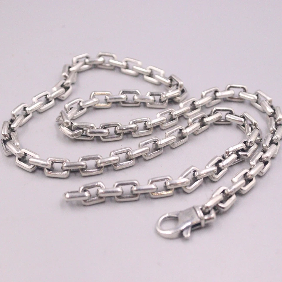 Real S925 Sterling Silver Chain Men 7mm Square Cable Link Chain Necklace 22inchL - Image 3 of 4