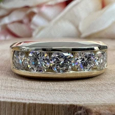 2.25 Ct Certified Round Cut White Diamond 5-Stones Men's Ring In 925 Silver !