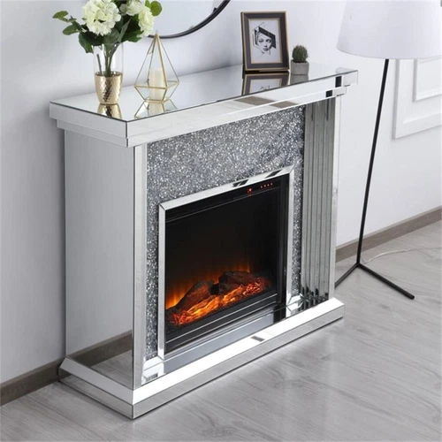 Elegant Decor Modern 47.5" Dazzling Mirrored Faux Log Fireplace Mantle - Picture 6 of 12