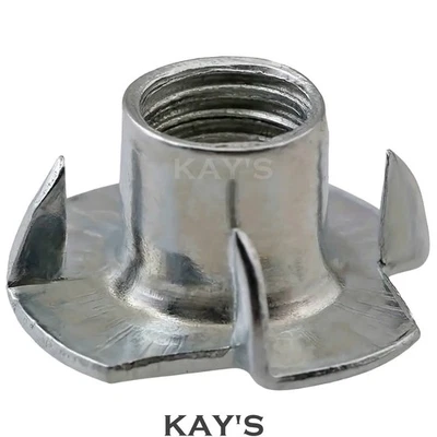 KAYFAST FOUR PRONGED T NUTS CAPTIVE THREADED INSERTS FOR WOOD FURNITURE M4 M5 M6 M8 M10
