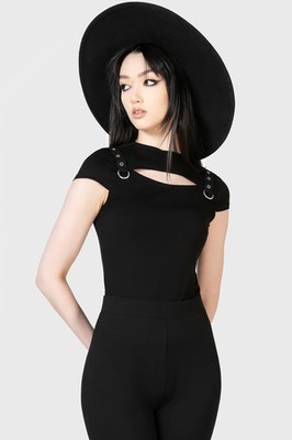 Killstar Xara Keyhole Short Sleeve Shirt Womens High Neck Goth Alternative
