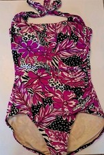 Maxine Of Hollywood Abstract Floral Sz 14   One Piece Slimming Built-in Bra Fun