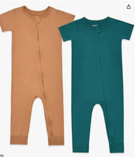 2 Pack Baby Pajamas 0-3 M, Romper Short Sleeve Footless 2 Way Zipper