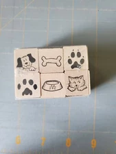 Pets 2972Q Stamp Craft MINI Rubber Stamp Wood Mounted Cat Dog Bone Paws