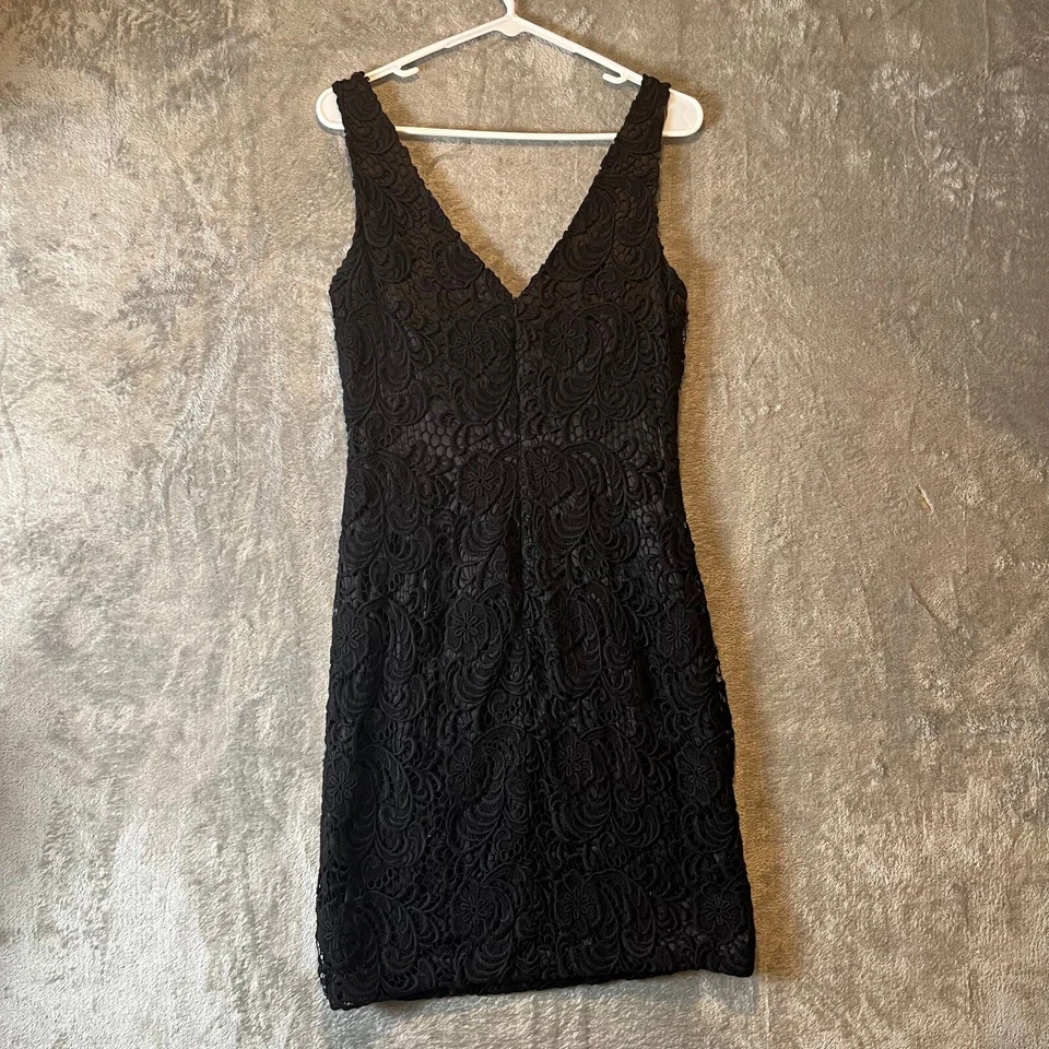 Vestido negro para mujer THEIA de encaje talla 10 mezcla floral de seda hasta la rodilla Foto 4 de 4