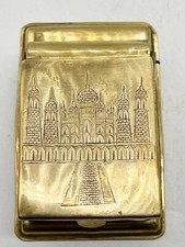 ANTIQUE VINTAGE BRASS TAJ MAHAL CIGARETTE DISPENSER ENGRAVED TRENCH ART ASHTRAY