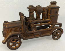Vintage Original Cast Iron Steam Powered Fire Truck Pumper 7 in Long