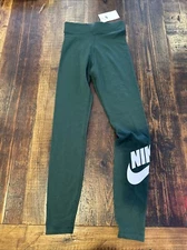 Nike Women Essential Green White High-Waisted Logo Leggings CZ8528 397 XS