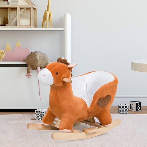 Kids Ride On Rocking Horse, Plush Animal Toy Sturdy Wooden Rocker with Songs for - 第 2/5 張圖片