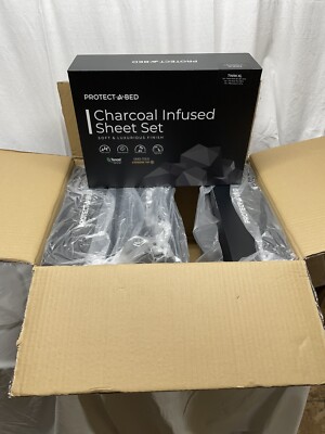 CASE OF 4 Protect-a-Bed Charcoal Infused Twin XL Sheet Set fitted & flat sheet