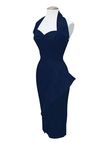 Vivien of Holloway 1940s Retro Style Navy Halterneck Sarong Dress and Bolero Set - Picture 11 of 18