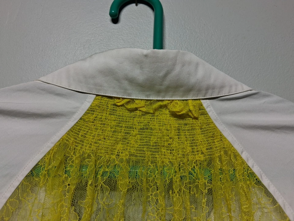 Blusa mujer Nina Ricci blanca/amarilla manga larga algodón encaje talla EU 44/US 12 Foto 3 de 4