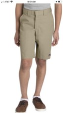 Boys Dickies Relaxed Fit Flexwaist Multi-Use Pocket Uniform Shorts QR200DS Kaki