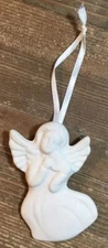 Porcelain Angel With Heart Christmas Ornament 3-1/8”