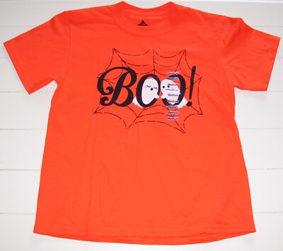 Girls AWAYA Life Orange Black Halloween BOO Ghost Spider-Web T Shirt M