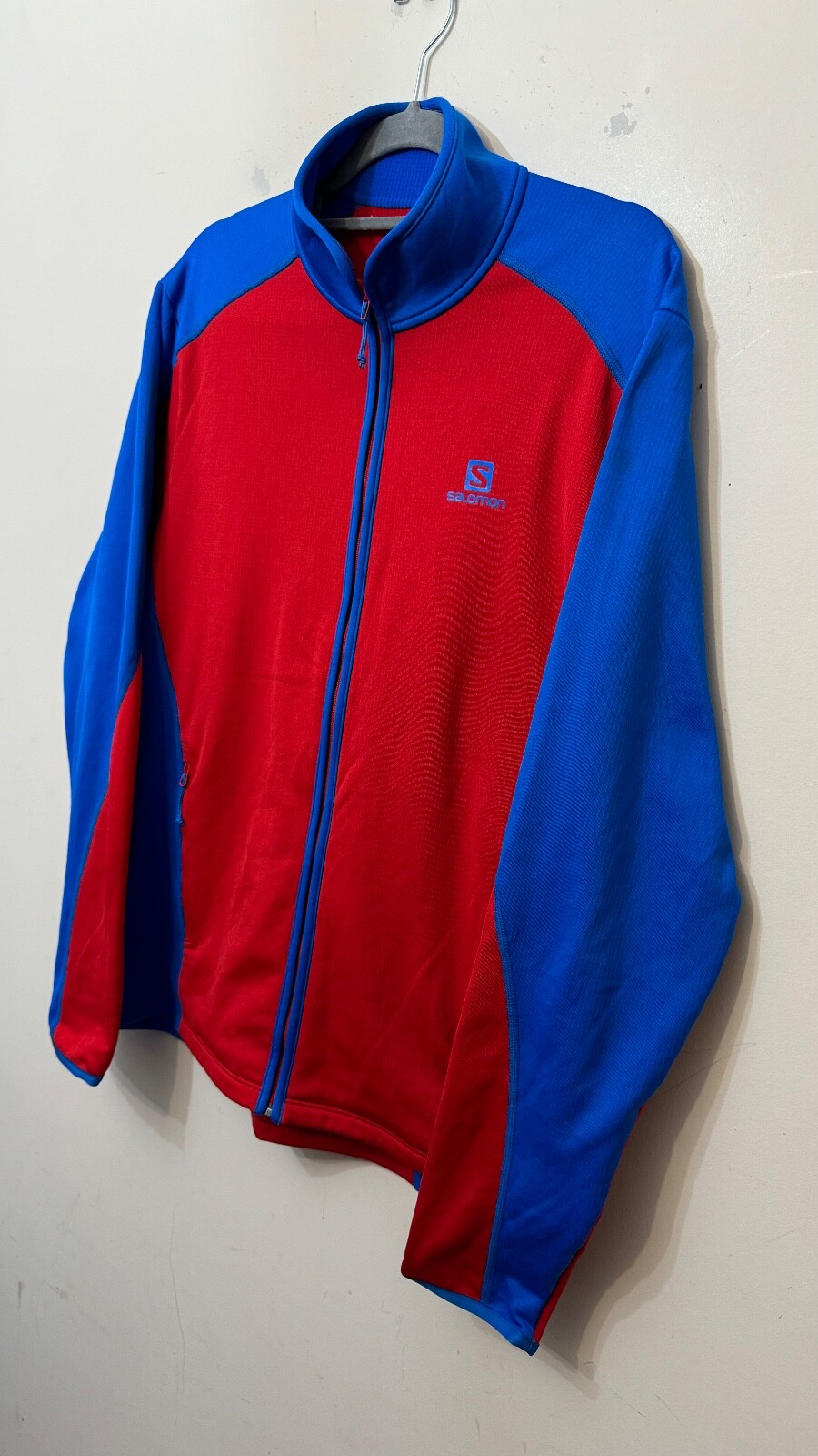 Salomon giacca pile uomo strato medio pelle avanzata calda full zip rosso blu grande