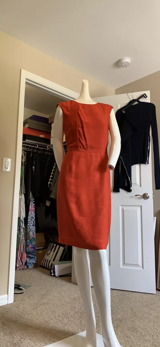 HUGO Hugo Boss Red Orange Textured Silk Sheath Dress USA Size 6