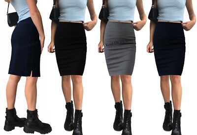 MÄDCHEN BLEISTIFT SCHULROCK DAMEN UNI MARINE SCHWARZ MIDI DAMEN BODYCON BÜRO ARBEIT