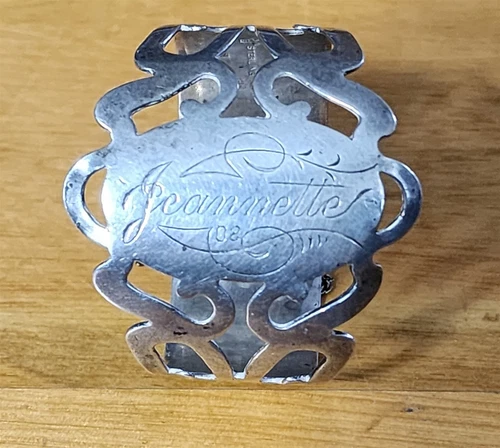 1908 ROGERS LUNT BOWLEN STERLING SILVER NAPKIN RING ENGRAVED JEANNETTE 21 GRAMS