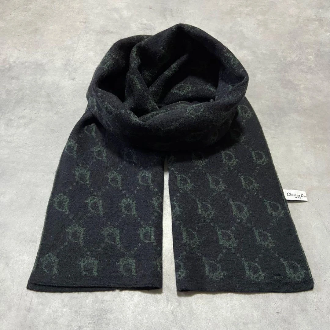 Authentique foulard Christian Dior motif trotteur vert noir 156 x 34 cm décontracté