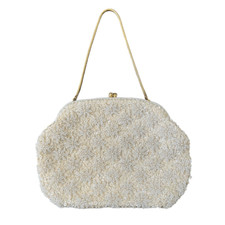 Antique Intricately Beaded Ivory Evening Clutch