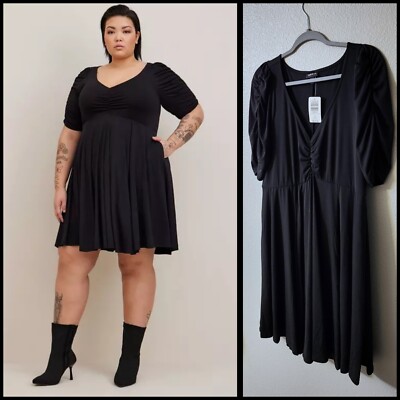 NWT! Torrid Black Mini Studio Knit Cinch Front Skater Dress - Sz 1 - Goth Witchy