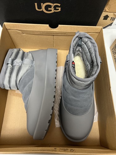 UGG CLASSIC MINI PULL-ON WEATHER Grey SUEDE SHEEPSKIN MEN'S BOOTS 11 - Picture 3 of 10