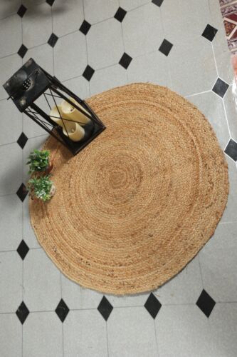 Indian Handmade Jute Rug Natural Fiber Rug Handmade Braided Rug Round Area Rug - Picture 3 of 6