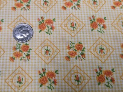 BEST Vintage Feedsack Flour Sack Fabric Dainty Roses Yellow Check Quilt Remnant