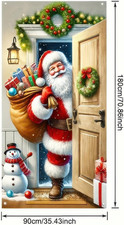 Merry Christmas Door Cover Christmas Retro Santa Claus Backdrop, 71 x 35 Inch...